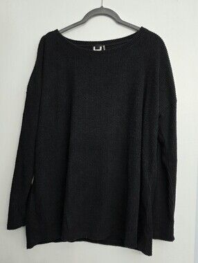 Black, Soft Ribbed Scoop Crew Sweater